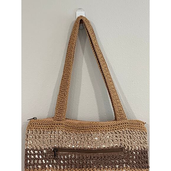 The Sak Crochet Shoulder Bag Tan Brown Ombré Boho Beach Tote Purse Zip Pocket - Picture 3 of 11